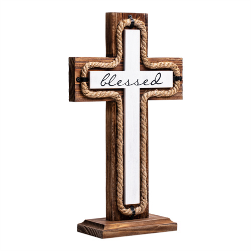 Wooden Religious Cross with Base